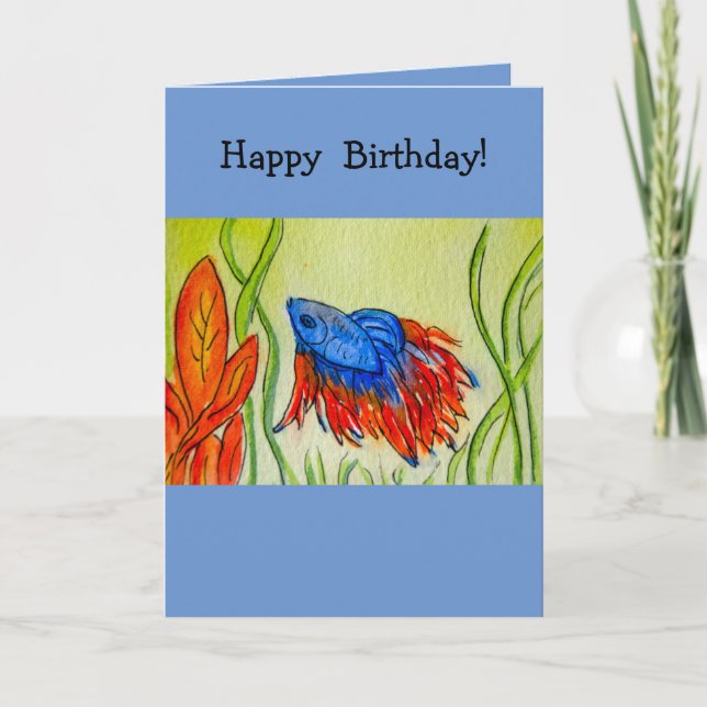 Tarjeta de felicitación Blue Betta Fish Watercolor (Anverso)