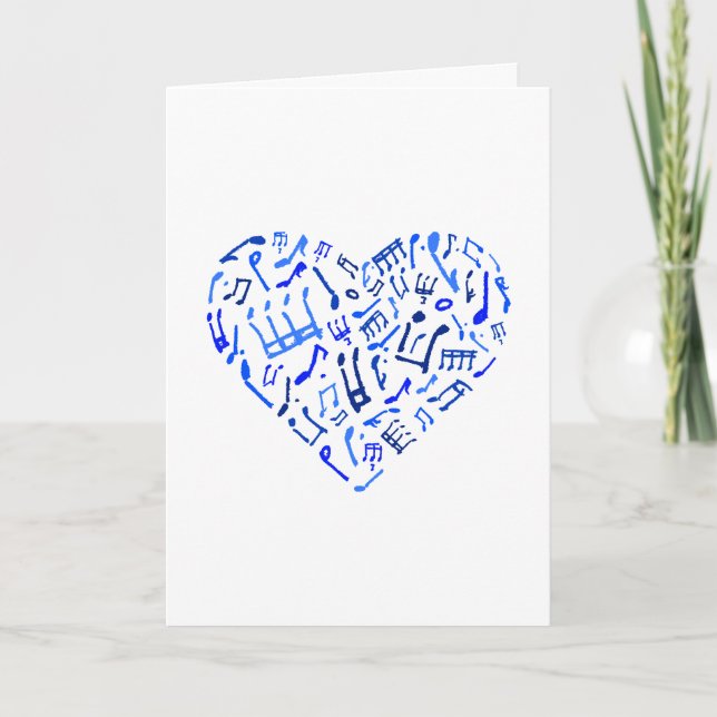 Tarjeta de felicitación Blue Heart Shaped Music No (Anverso)