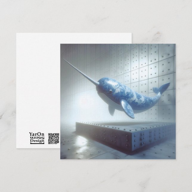 Tarjeta de felicitación Blue Porcelain Narwhal (Anverso / Reverso)