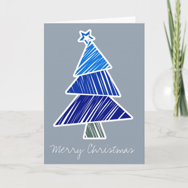 Tarjeta de felicitación Blue Sketchy Christmas Tre (Anverso)