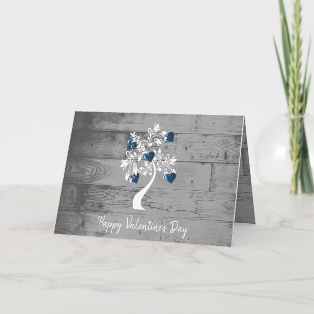 Tarjeta de felicitación Blue Valentine Hearts Tree (Anverso)