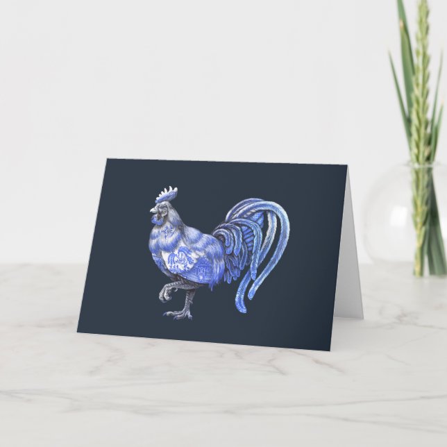Tarjeta de felicitación Blue Willow Rooster (Anverso)