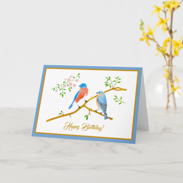 Tarjeta de Felicitación Bluebirds Plegada (flor amarilla)