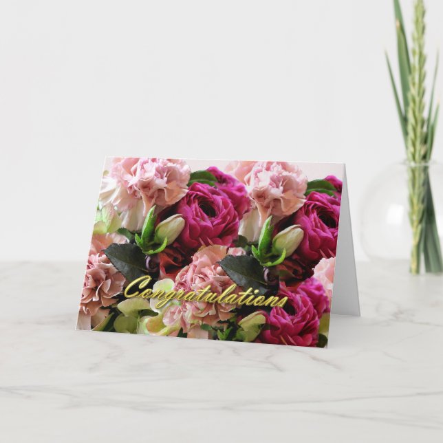 Tarjeta de felicitación Boda de flores rosas (Anverso)
