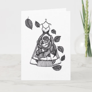 Tarjeta de felicitación botánica de vestido de ros