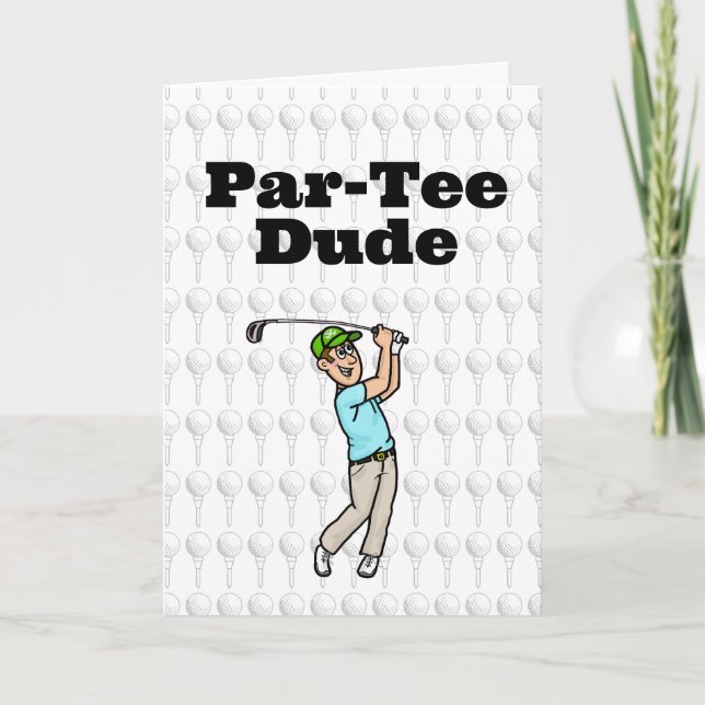 Tarjeta de felicitación Brown Hair Mase Golfer (Anverso)