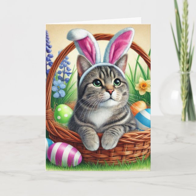 Tarjeta de felicitación Bunny Cat Kids de Pascua (Anverso)