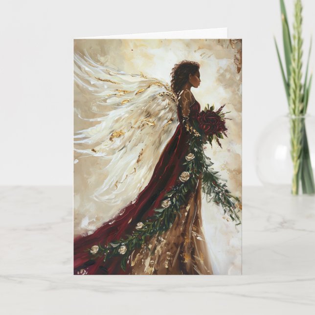 Tarjeta de felicitación Burgandy Art Angel, Ebony  (Anverso)