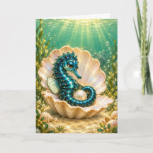 Tarjeta de Felicitación Caballito de Mar Turquesa