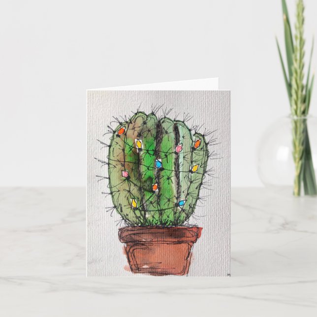 Tarjeta de felicitación Cactus para Navidades (Anverso)