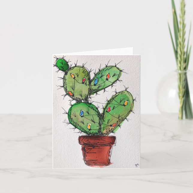 Tarjeta de felicitación Cactus para Navidades (Anverso)