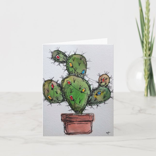 Tarjeta de felicitación Cactus para navidades (Anverso)