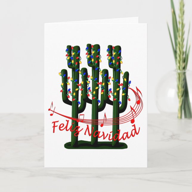 Tarjeta de felicitación Cactus Tree Feliz Navidad  (Anverso)