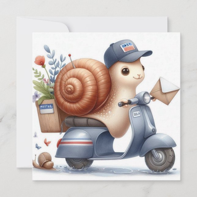Tarjeta de felicitación caprichosa "Scootin’ Snail (Anverso)