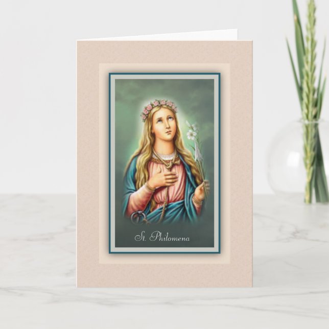 Tarjeta de felicitación católica del St. Philomena (Anverso)