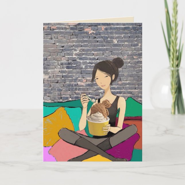Tarjeta de Felicitación Chica de Helado Acogedora (Anverso)