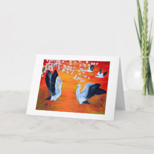 Tarjeta de felicitación. Cigüeñas y flor de cerezo