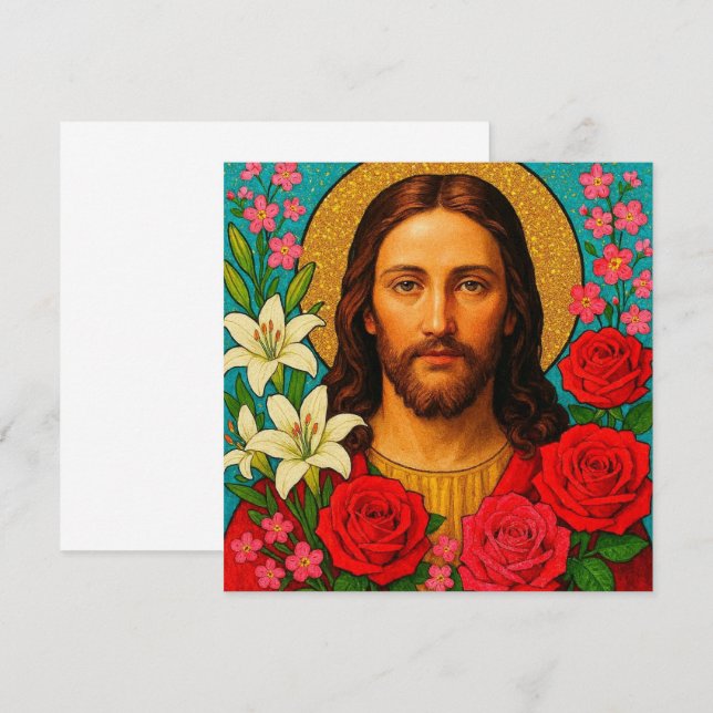 Tarjeta de Felicitación Colorida de Jesús. (Anverso / Reverso)