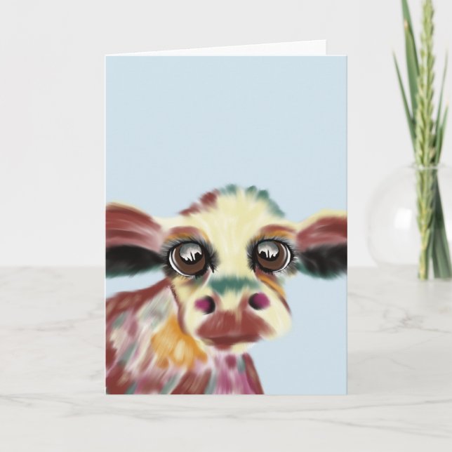 Tarjeta de felicitación colorida de la vaca (Anverso)