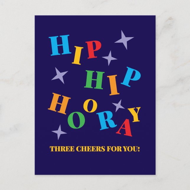 Tarjeta de Felicitación Colorida Hip Hip Hurra (Anverso)
