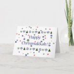 Tarjeta de felicitación combinada de Jánuca del<br><div class="desc">¡Chrismukkah feliz! ¿O era, feliz Chanumas? ¡Cualquier manera, si usted es uno de millones que tienen 2 vacaciones de invierno en su casa, aquí es una gran tarjeta de felicitación para su! ¡Adornado en rojo, verde, y azul con las estrellas de David, árboles de navidad, de Chanukah Menorahs y de...</div>