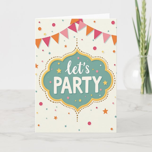 Tarjeta de felicitación con banderines de fiesta (Anverso)