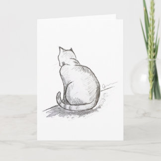 Tarjeta de felicitación con dibujo a lápiz de gato