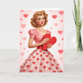 Tarjeta de Felicitación con Diseño Retro de Corazó