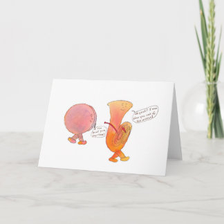 Tarjeta de felicitación con el tambor y la tuba