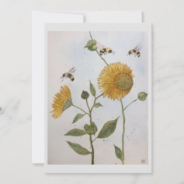 Tarjeta de felicitación con flores y abejas (Anverso)