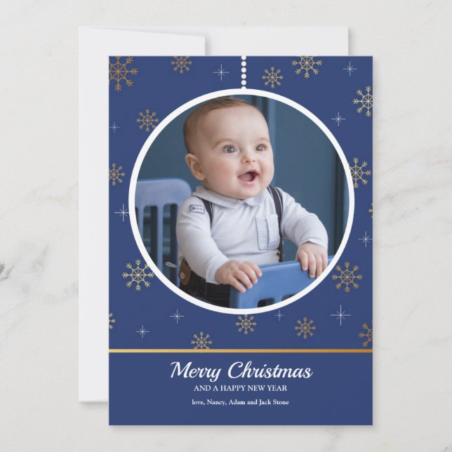 Tarjeta de Felicitación con Foto de Adorno Navideñ (Anverso)