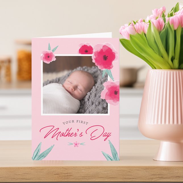 Tarjeta de felicitación con foto de flores para el (Your First Mother's Day Flower Photo Greeting Card)