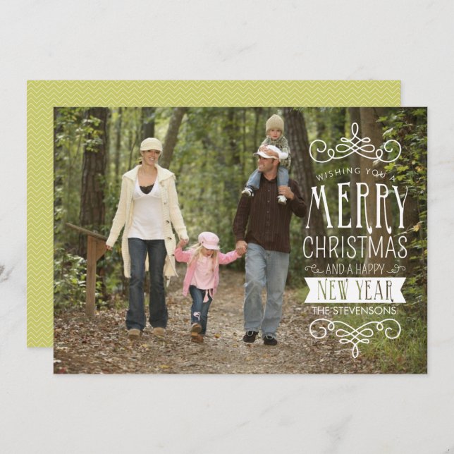 Tarjeta de felicitación con foto de pancarta con d (Anverso / Reverso)