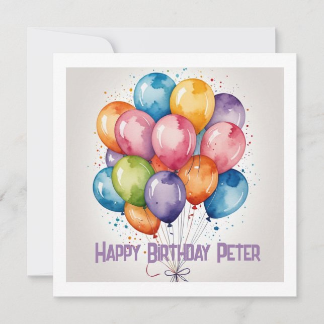 Tarjeta de felicitación con globo de cumpleaños fe (Anverso)
