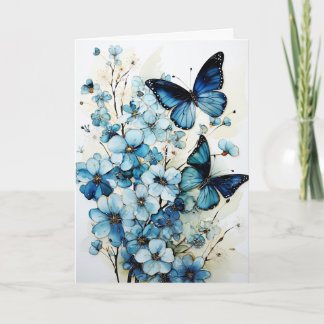 Tarjeta de felicitación con mariposas y flores en