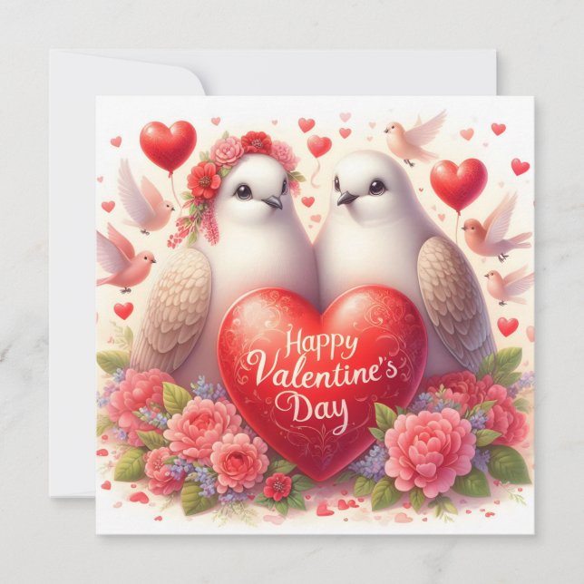 Tarjeta de felicitación con palomas enamoradas (Anverso)