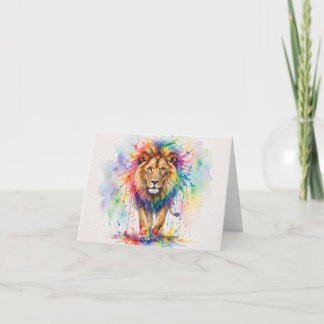 Tarjeta de felicitación con retrato de león en acu