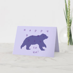 Tarjeta de felicitación con silueta de oso púrpura