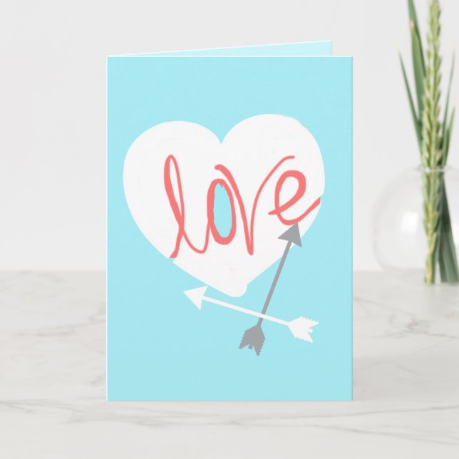 Tarjeta de Felicitación Corazón Flechas Amor Coral (Anverso)