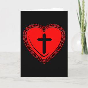 Tarjeta de Felicitación Corazón Gótico + Cruz (Neg