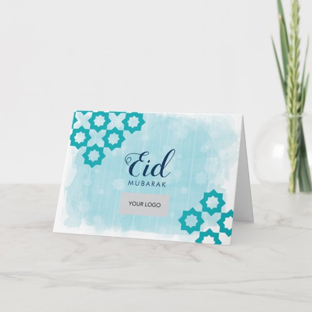 Tarjeta de felicitación corporativa de Eid - azul (Anverso)