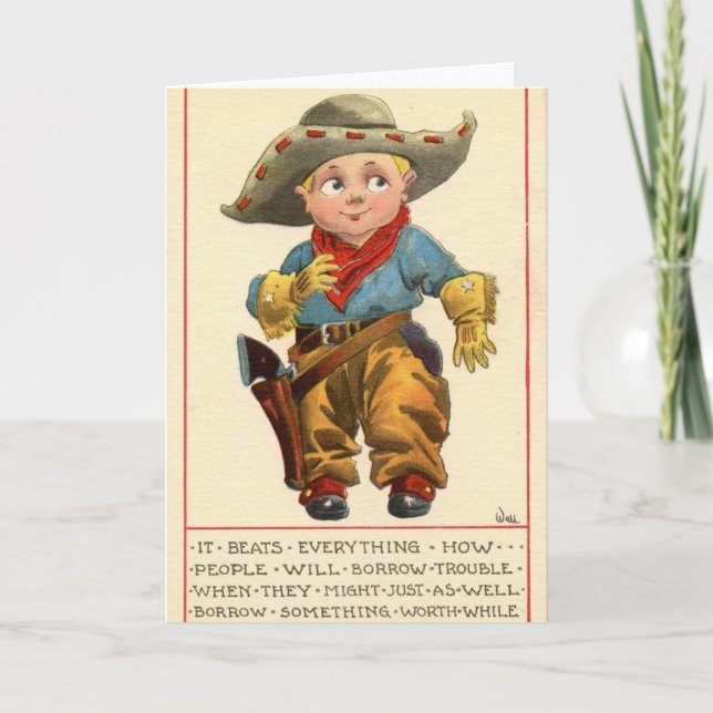 Tarjeta de felicitación Cowboy de Western Vintage  (Anverso)