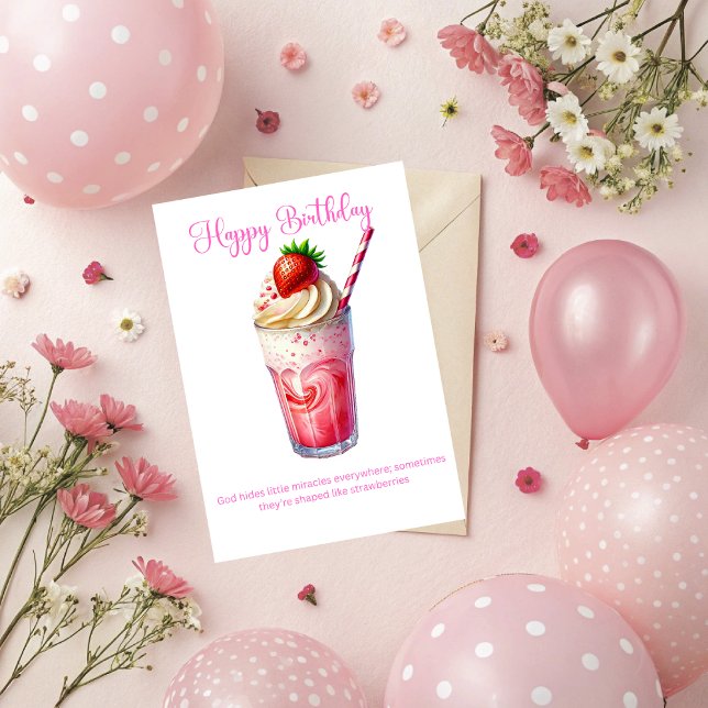 Tarjeta de felicitación cristiana de batido de fre (personalize this Christian Birthday Wish with a strawberry milkshake. )