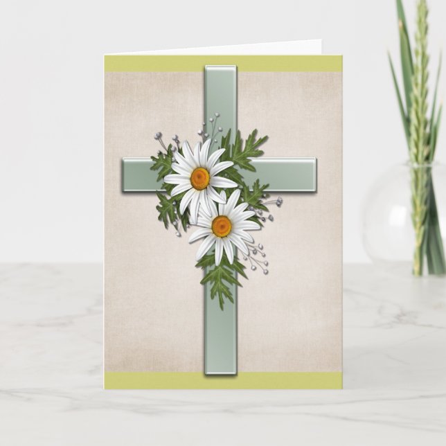 Tarjeta de felicitación cristiana de Cross w Daisy (Anverso)