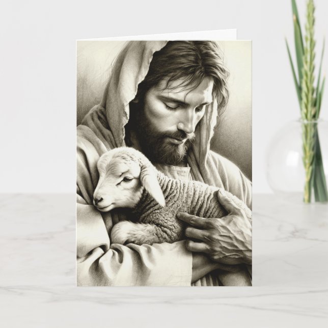 Tarjeta de felicitación cristiana JESUS Good Sheph (Anverso)