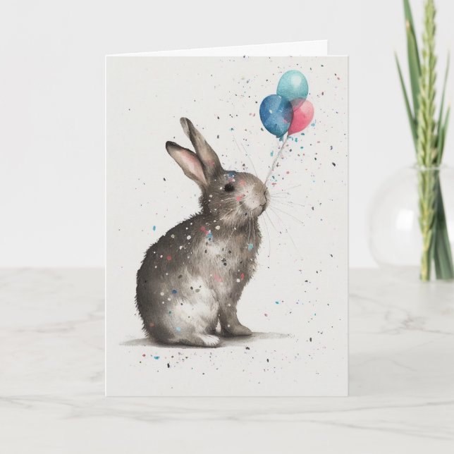 Tarjeta de felicitación Cute Bunny Birthday Balloo (Anverso)