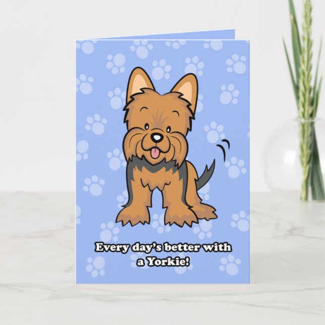 Tarjeta de felicitación Cute Cartoon Dog Yorkie (Anverso)