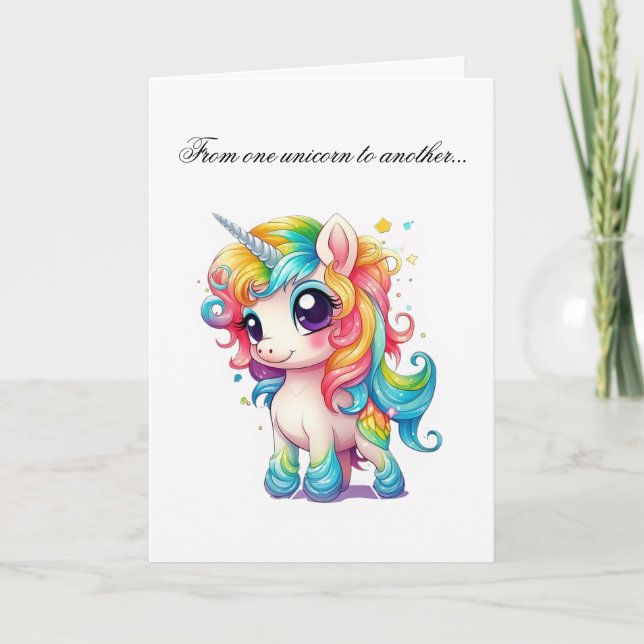 Tarjeta de felicitación Cute Unicorn Happy Birthda (Anverso)