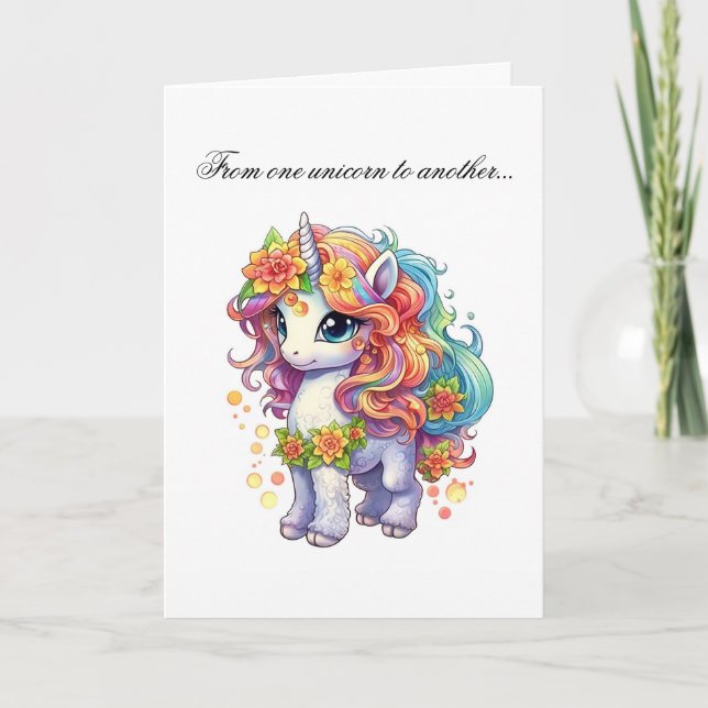 Tarjeta de felicitación Cute Unicorn Happy Birthda (Anverso)