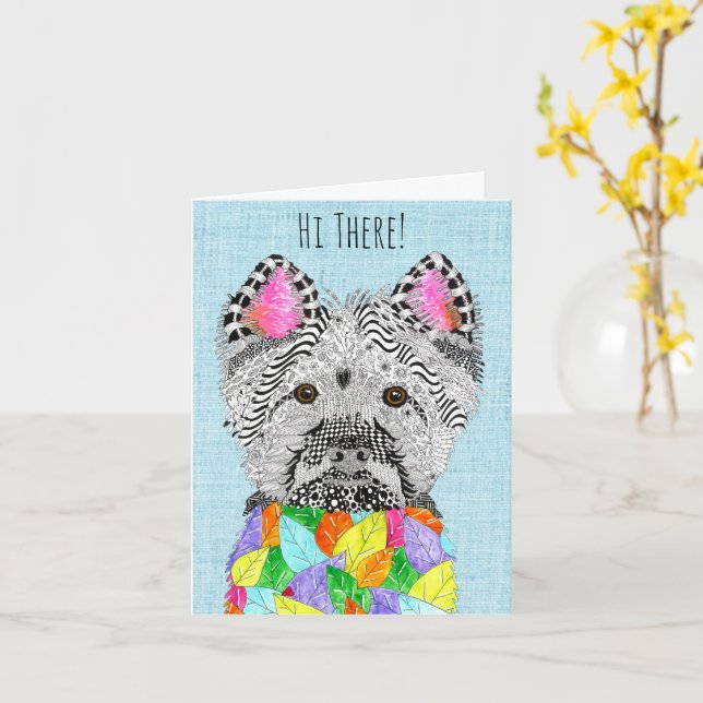 Tarjeta de felicitación Cute West Highland Terrier (flor amarilla)